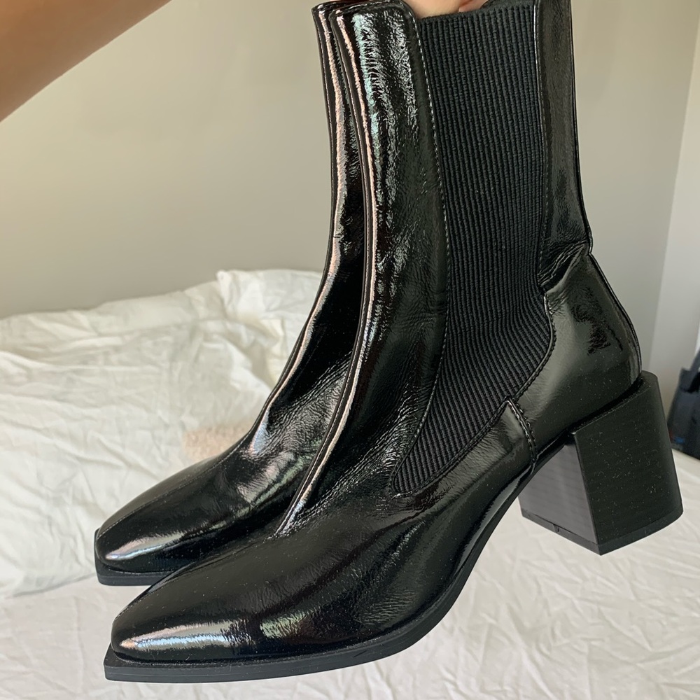 Zara black square-toe booties